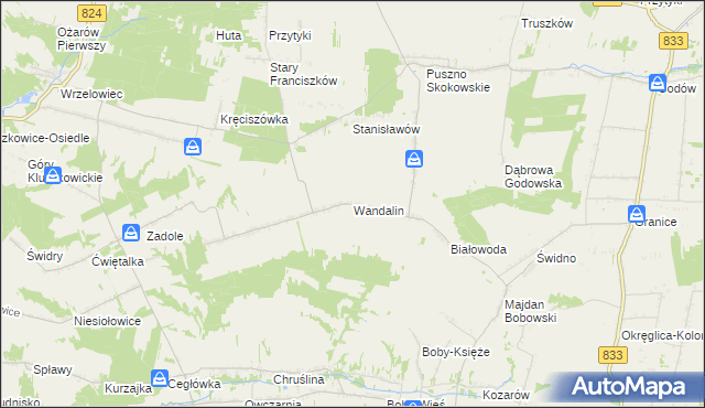 mapa Wandalin gmina Opole Lubelskie, Wandalin gmina Opole Lubelskie na mapie Targeo