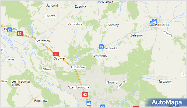 mapa Warchoły, Warchoły na mapie Targeo