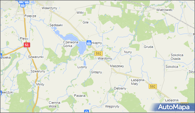 mapa Wardomy, Wardomy na mapie Targeo