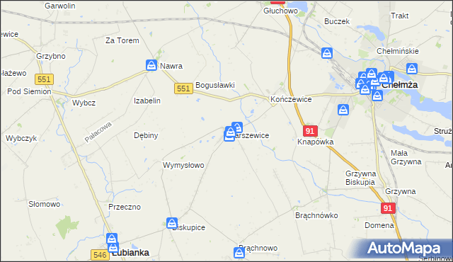 mapa Warszewice gmina Łubianka, Warszewice gmina Łubianka na mapie Targeo