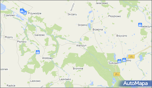 mapa Warszyn gmina Dolice, Warszyn gmina Dolice na mapie Targeo