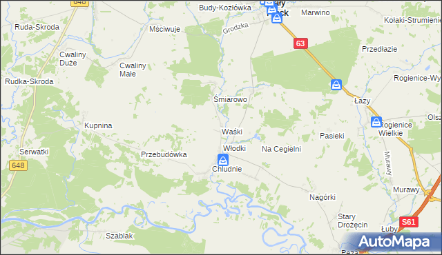 mapa Waśki gmina Mały Płock, Waśki gmina Mały Płock na mapie Targeo