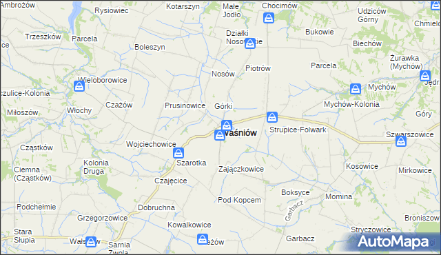 mapa Waśniów, Waśniów na mapie Targeo