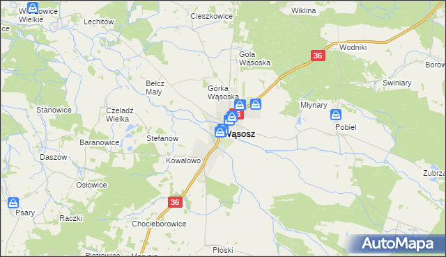 mapa Wąsosz powiat górowski, Wąsosz powiat górowski na mapie Targeo