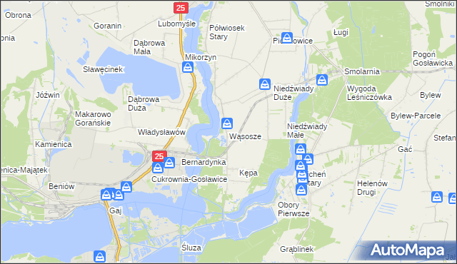 mapa Wąsosze gmina Ślesin, Wąsosze gmina Ślesin na mapie Targeo