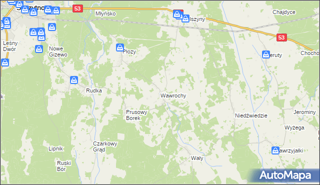 mapa Wawrochy, Wawrochy na mapie Targeo