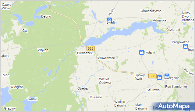 mapa Wawrowice gmina Kurzętnik, Wawrowice gmina Kurzętnik na mapie Targeo