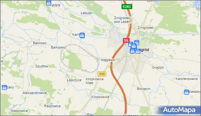 mapa Węglewo gmina Żmigród, Węglewo gmina Żmigród na mapie Targeo