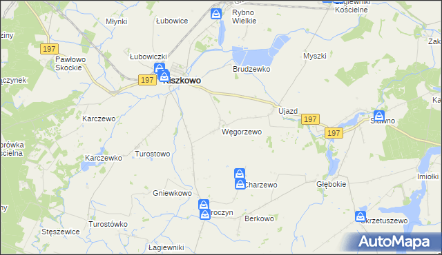 mapa Węgorzewo gmina Kiszkowo, Węgorzewo gmina Kiszkowo na mapie Targeo