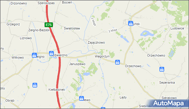 mapa Węgorzyn gmina Ryńsk, Węgorzyn gmina Ryńsk na mapie Targeo