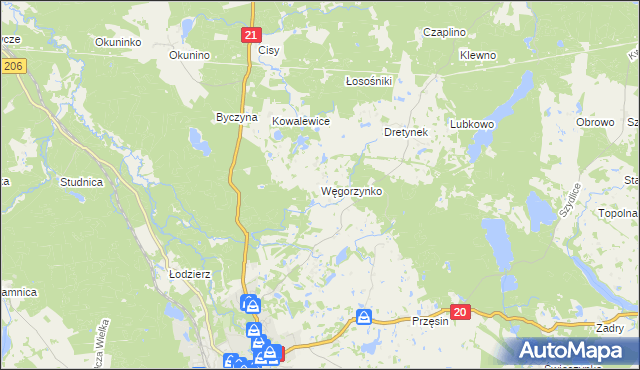 mapa Węgorzynko, Węgorzynko na mapie Targeo