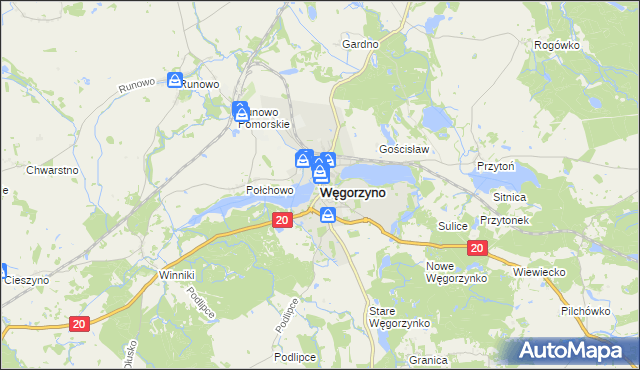 mapa Węgorzyno, Węgorzyno na mapie Targeo