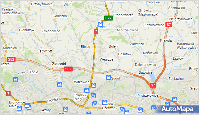 mapa Węgrzce gmina Zielonki, Węgrzce gmina Zielonki na mapie Targeo