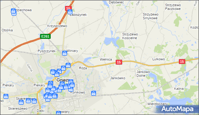 mapa Wełnica gmina Gniezno, Wełnica gmina Gniezno na mapie Targeo