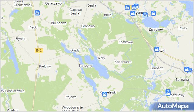 mapa Wery gmina Rybno, Wery gmina Rybno na mapie Targeo