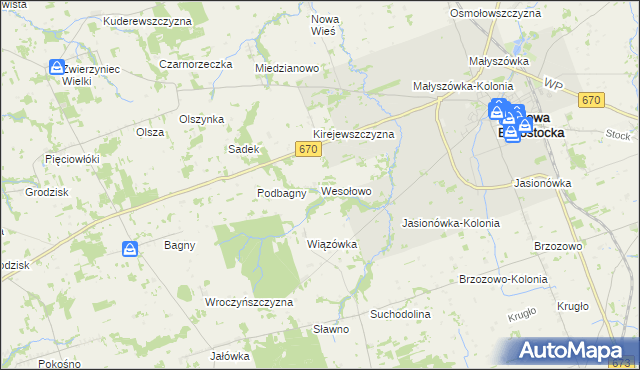 mapa Wesołowo gmina Dąbrowa Białostocka, Wesołowo gmina Dąbrowa Białostocka na mapie Targeo
