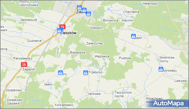 mapa Wężowice gmina Cieszków, Wężowice gmina Cieszków na mapie Targeo