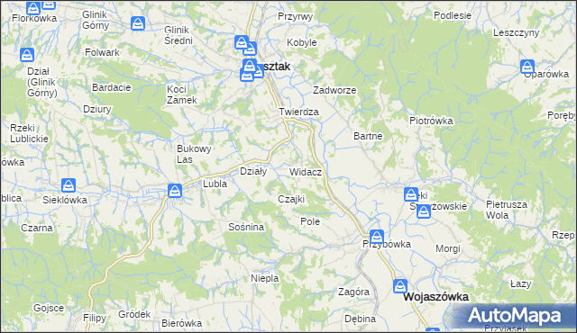 mapa Widacz gmina Frysztak, Widacz gmina Frysztak na mapie Targeo