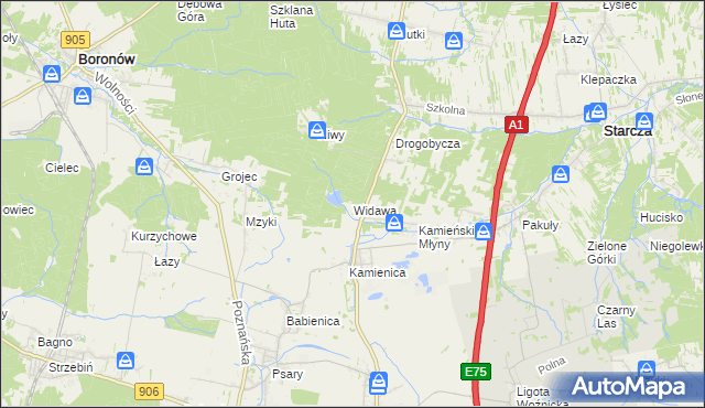 mapa Widawa gmina Woźniki, Widawa gmina Woźniki na mapie Targeo