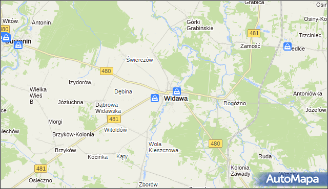 mapa Widawa powiat łaski, Widawa powiat łaski na mapie Targeo