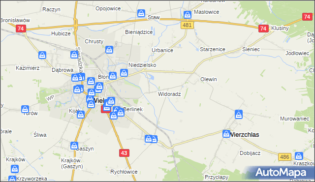 mapa Widoradz, Widoradz na mapie Targeo