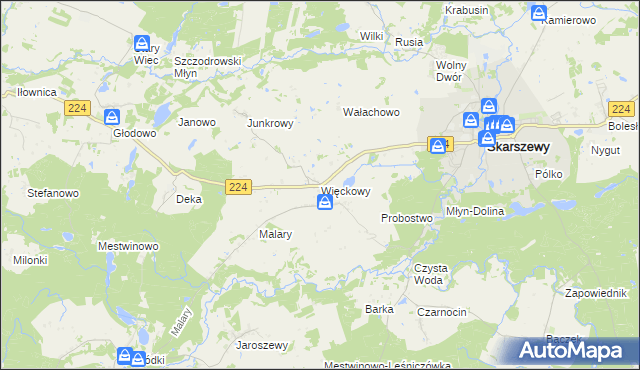 mapa Więckowy, Więckowy na mapie Targeo