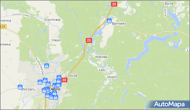 mapa Więcław gmina Dębno, Więcław gmina Dębno na mapie Targeo
