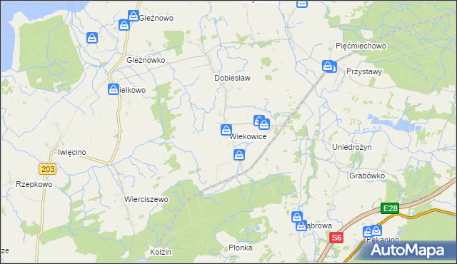 mapa Wiekowice gmina Darłowo, Wiekowice gmina Darłowo na mapie Targeo