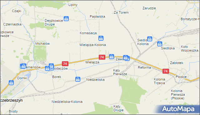 mapa Wielącza Poduchowna, Wielącza Poduchowna na mapie Targeo