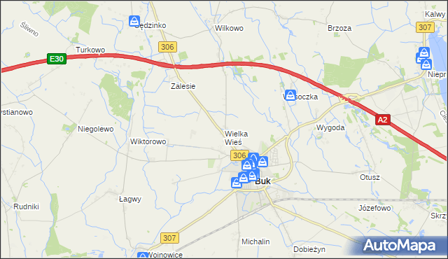 mapa Wielka Wieś gmina Buk, Wielka Wieś gmina Buk na mapie Targeo