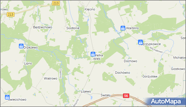 mapa Wielka Wieś gmina Główczyce, Wielka Wieś gmina Główczyce na mapie Targeo