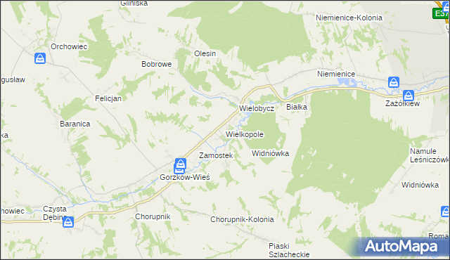 mapa Wielkopole gmina Gorzków, Wielkopole gmina Gorzków na mapie Targeo