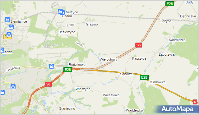 mapa Wielogłowy gmina Damnica, Wielogłowy gmina Damnica na mapie Targeo