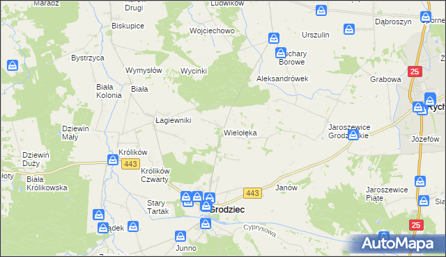 mapa Wielołęka gmina Grodziec, Wielołęka gmina Grodziec na mapie Targeo