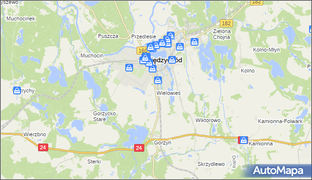 mapa Wielowieś gmina Międzychód, Wielowieś gmina Międzychód na mapie Targeo