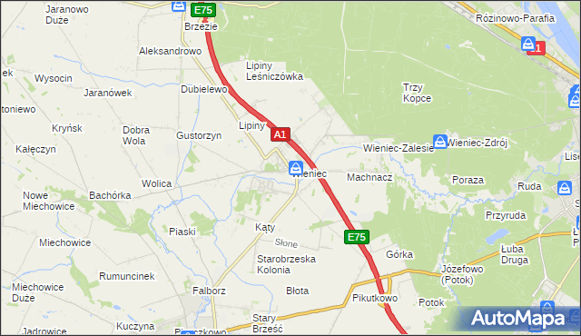 mapa Wieniec gmina Brześć Kujawski, Wieniec gmina Brześć Kujawski na mapie Targeo