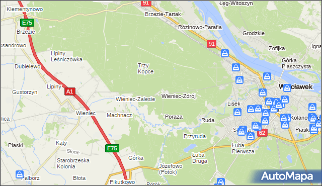 mapa Wieniec-Zdrój, Wieniec-Zdrój na mapie Targeo