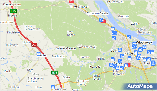 mapa Wieniec-Zdrój, Wieniec-Zdrój na mapie Targeo