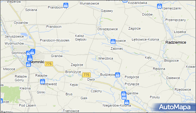 mapa Wierzbica gmina Radziemice, Wierzbica gmina Radziemice na mapie Targeo