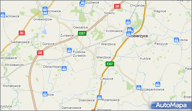 mapa Wierzbice, Wierzbice na mapie Targeo