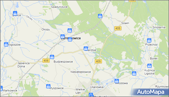 mapa Wierzbie gmina Łambinowice, Wierzbie gmina Łambinowice na mapie Targeo