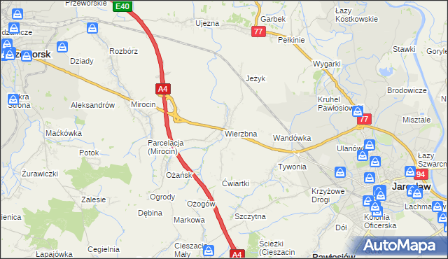 mapa Wierzbna gmina Pawłosiów, Wierzbna gmina Pawłosiów na mapie Targeo