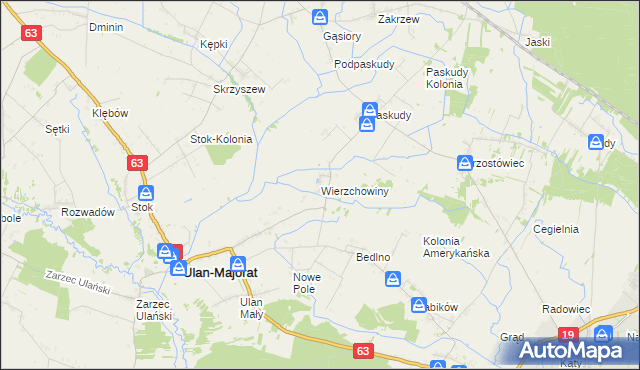 mapa Wierzchowiny gmina Ulan-Majorat, Wierzchowiny gmina Ulan-Majorat na mapie Targeo