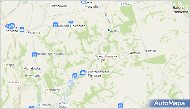 mapa Wierzchowiska Drugie gmina Modliborzyce, Wierzchowiska Drugie gmina Modliborzyce na mapie Targeo