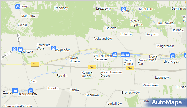 mapa Wierzchowiska Pierwsze gmina Sienno, Wierzchowiska Pierwsze gmina Sienno na mapie Targeo