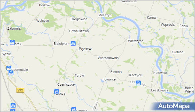 mapa Wierzchownia gmina Pęcław, Wierzchownia gmina Pęcław na mapie Targeo