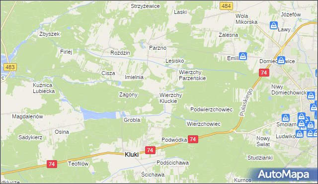 mapa Wierzchy Kluckie, Wierzchy Kluckie na mapie Targeo