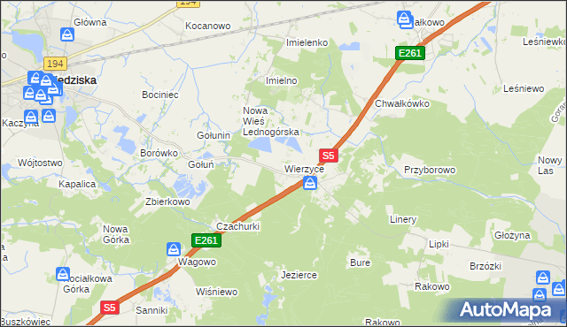 mapa Wierzyce, Wierzyce na mapie Targeo