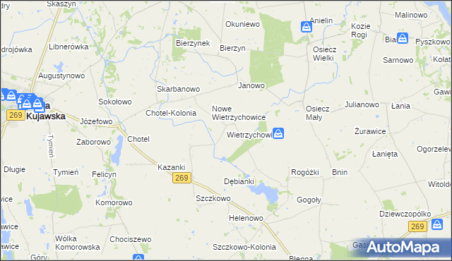 mapa Wietrzychowice gmina Izbica Kujawska, Wietrzychowice gmina Izbica Kujawska na mapie Targeo