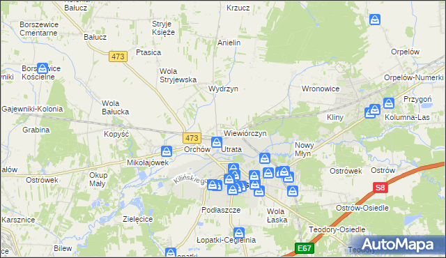 mapa Wiewiórczyn gmina Łask, Wiewiórczyn gmina Łask na mapie Targeo